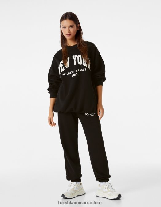 Bershka femei hanorac oversize imprimat negru Z86D1244 îmbrăcăminte