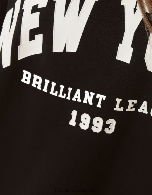 Bershka femei hanorac oversize imprimat negru Z86D1244 îmbrăcăminte