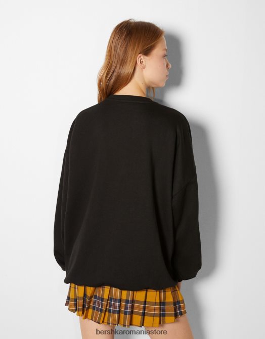 Bershka femei hanorac oversize imprimat negru Z86D1247 îmbrăcăminte