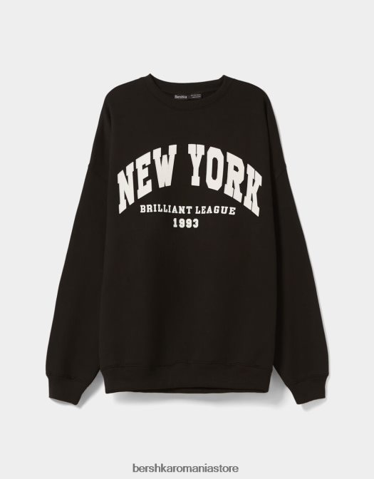 Bershka femei hanorac oversize imprimat negru Z86D1247 îmbrăcăminte