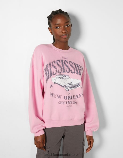 Bershka femei hanorac oversize imprimat roz Z86D1223 îmbrăcăminte