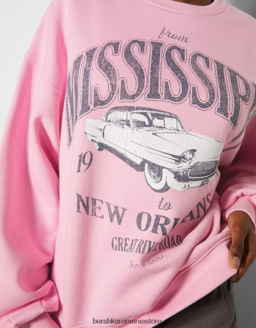 Bershka femei hanorac oversize imprimat roz Z86D1223 îmbrăcăminte