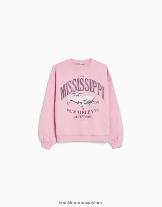 Bershka femei hanorac oversize imprimat roz Z86D1223 îmbrăcăminte