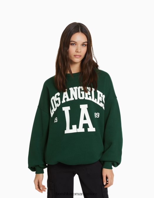Bershka femei hanorac oversize imprimat verde Z86D1218 îmbrăcăminte