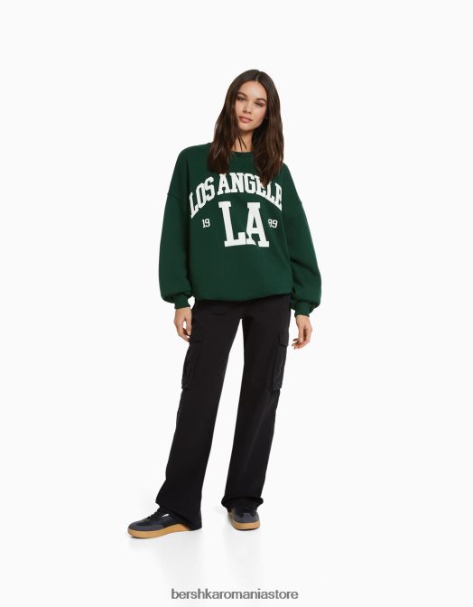 Bershka femei hanorac oversize imprimat verde Z86D1218 îmbrăcăminte