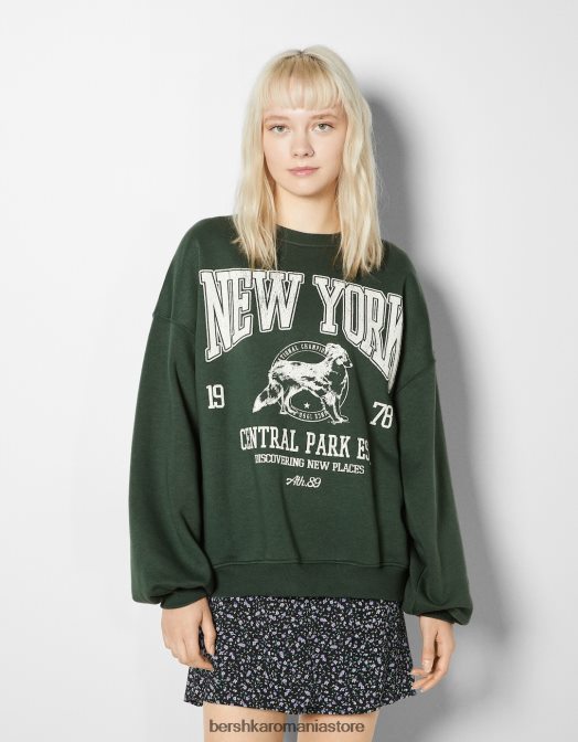 Bershka femei hanorac oversize imprimat verde Z86D1232 îmbrăcăminte
