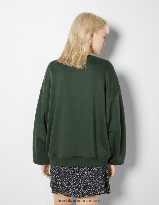 Bershka femei hanorac oversize imprimat verde Z86D1232 îmbrăcăminte