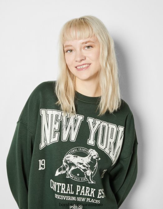 Bershka femei hanorac oversize imprimat verde Z86D1232 îmbrăcăminte