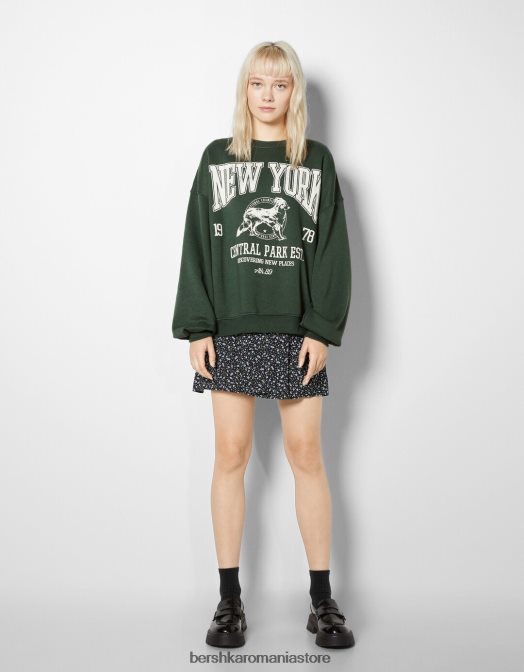 Bershka femei hanorac oversize imprimat verde Z86D1232 îmbrăcăminte