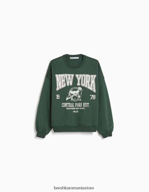 Bershka femei hanorac oversize imprimat verde Z86D1232 îmbrăcăminte