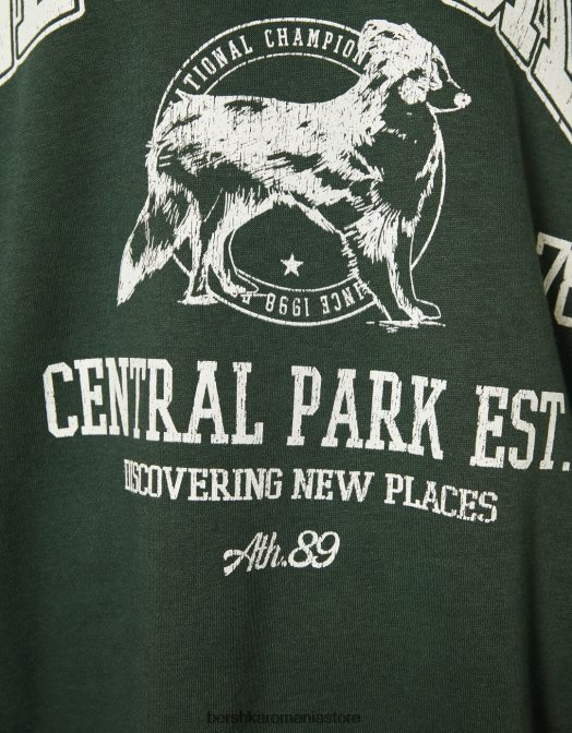 Bershka femei hanorac oversize imprimat verde Z86D1232 îmbrăcăminte