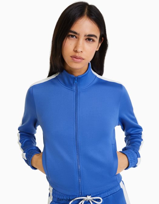 Bershka femei hanorac sport cu fermoar și dungi laterale albastru Z86D1238 îmbrăcăminte