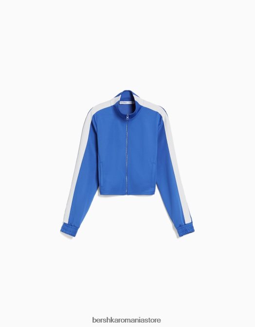 Bershka femei hanorac sport cu fermoar și dungi laterale albastru Z86D1238 îmbrăcăminte