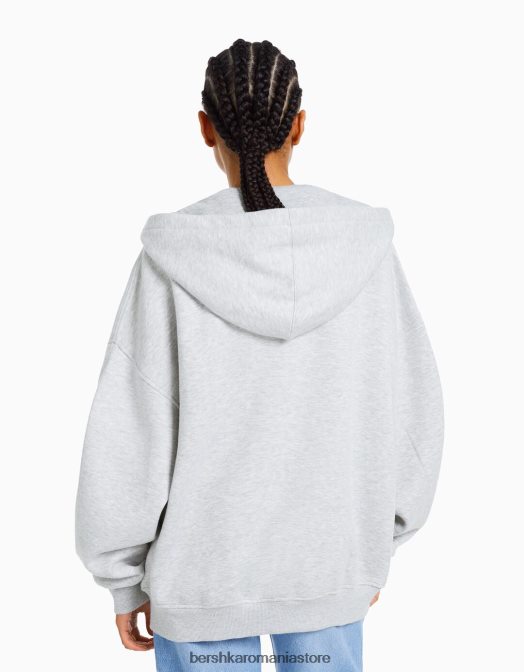 Bershka femei hanorac supradimensionat cu fermoar gri Z86D1227 îmbrăcăminte