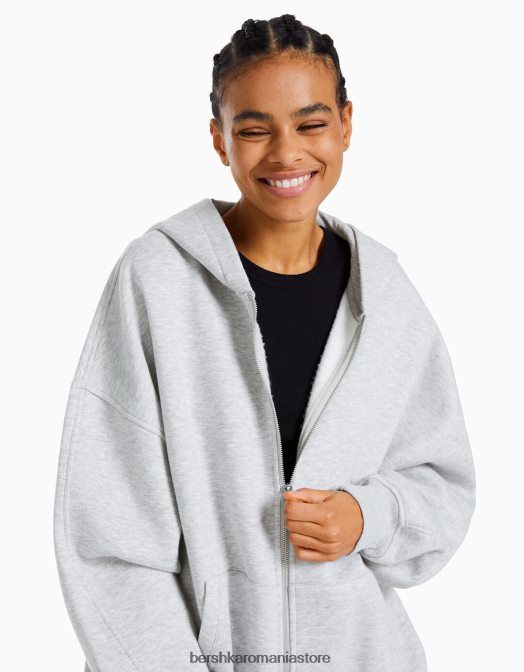 Bershka femei hanorac supradimensionat cu fermoar gri Z86D1227 îmbrăcăminte