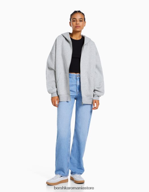 Bershka femei hanorac supradimensionat cu fermoar gri Z86D1227 îmbrăcăminte