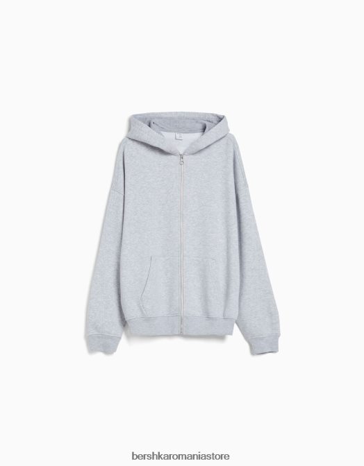 Bershka femei hanorac supradimensionat cu fermoar gri Z86D1227 îmbrăcăminte