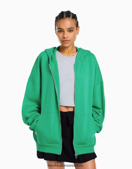 Bershka femei hanorac supradimensionat cu fermoar verde Z86D1253 îmbrăcăminte