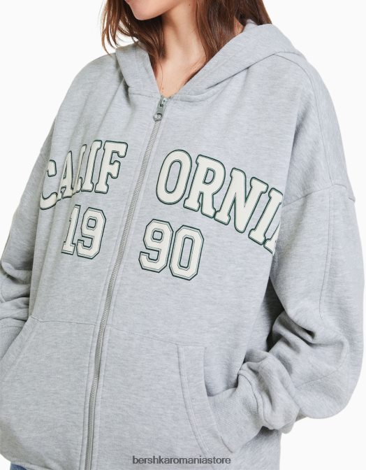 Bershka femei hanorac supradimensionat imprimat cu fermoar gri Z86D1241 îmbrăcăminte