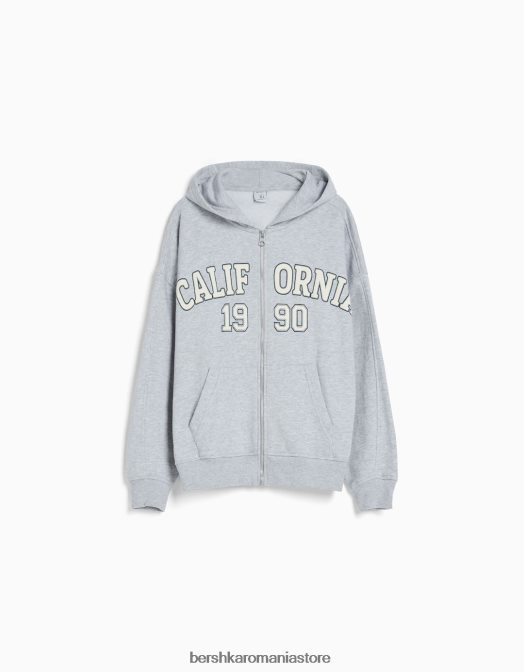 Bershka femei hanorac supradimensionat imprimat cu fermoar gri Z86D1241 îmbrăcăminte