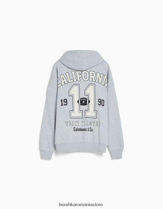 Bershka femei hanorac supradimensionat imprimat cu fermoar gri Z86D1241 îmbrăcăminte