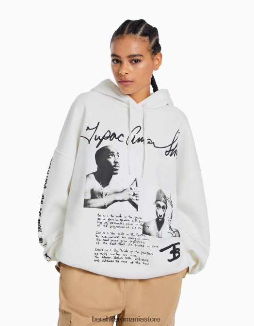 Bershka femei hanorac tupac aproape alb Z86D1210 îmbrăcăminte
