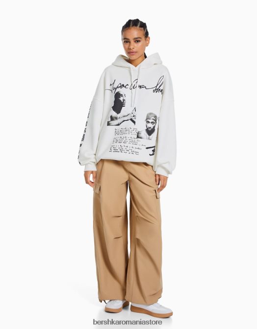 Bershka femei hanorac tupac aproape alb Z86D1210 îmbrăcăminte