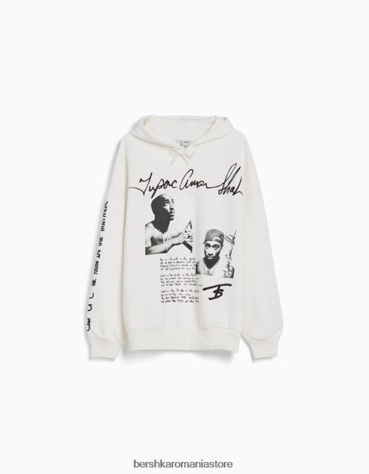 Bershka femei hanorac tupac aproape alb Z86D1210 îmbrăcăminte