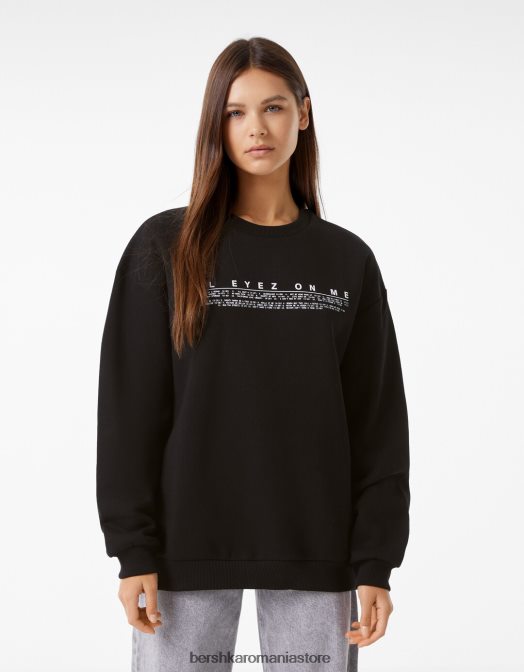 Bershka femei hanorac tupac cu gât crew negru Z86D2075 îmbrăcăminte