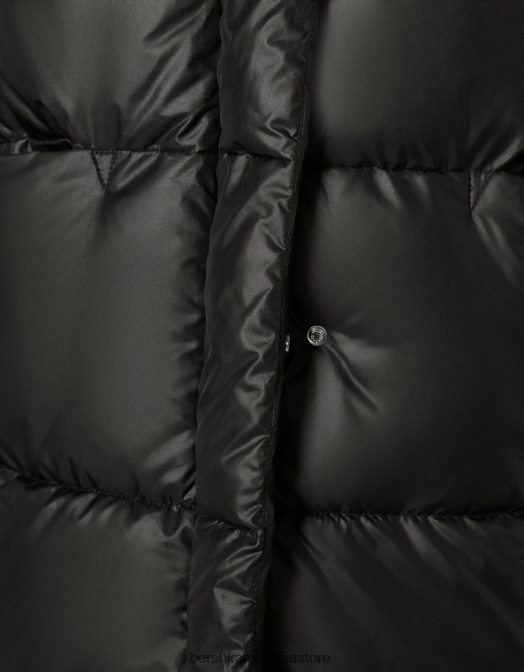 Bershka femei puf lung cu glugă negru Z86D1150 îmbrăcăminte