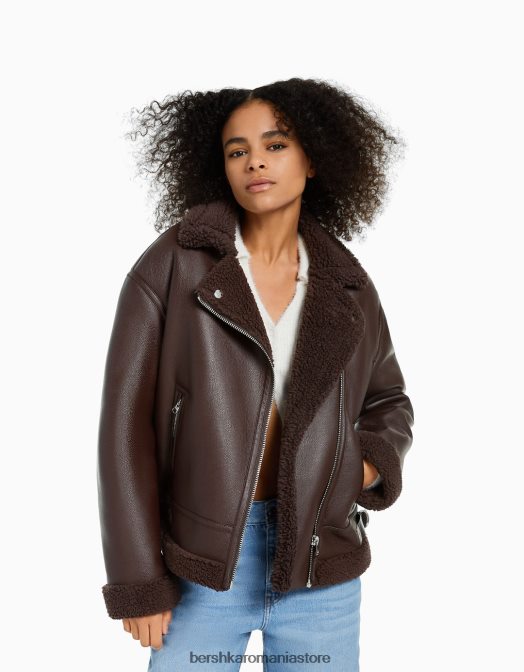 Bershka femei geacă biker din imitație de piele față-verso maro Z86D1140 îmbrăcăminte