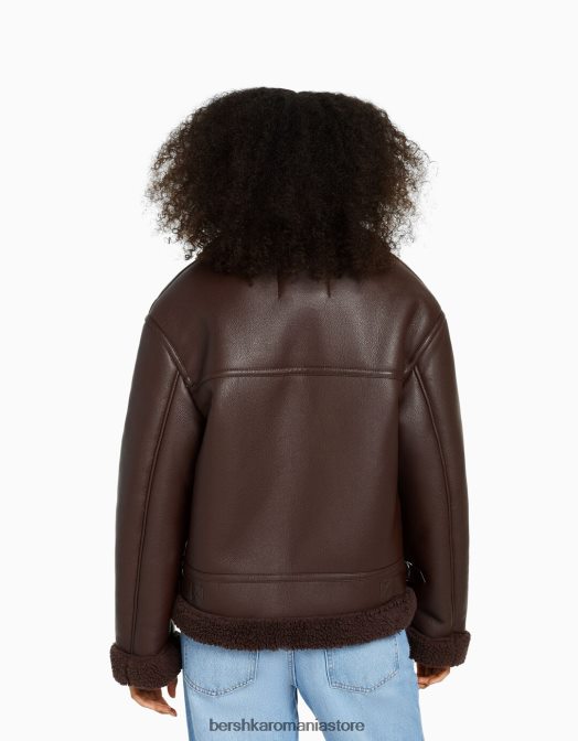 Bershka femei geacă biker din imitație de piele față-verso maro Z86D1140 îmbrăcăminte