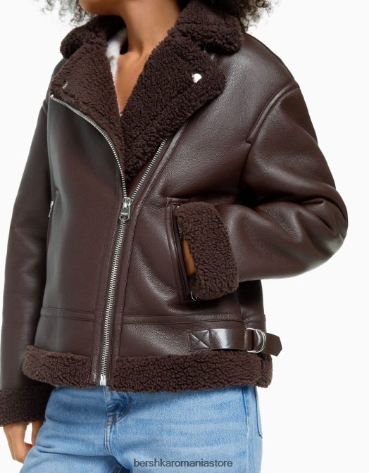 Bershka femei geacă biker din imitație de piele față-verso maro Z86D1140 îmbrăcăminte
