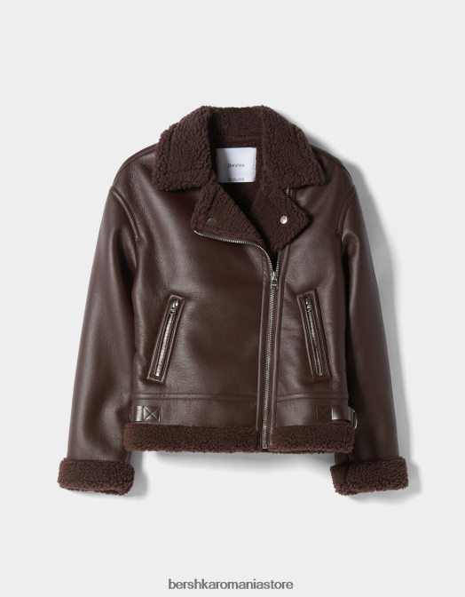 Bershka femei geacă biker din imitație de piele față-verso maro Z86D1140 îmbrăcăminte