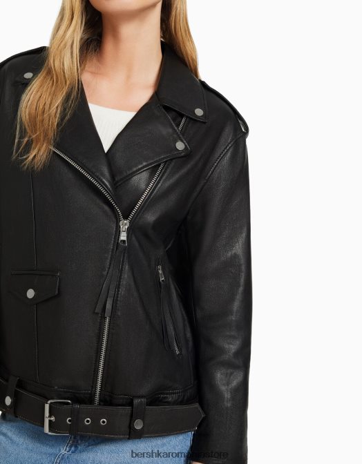 Bershka femei geacă lungă de motociclist din piele cu finisaj învechit gri Z86D1137 îmbrăcăminte
