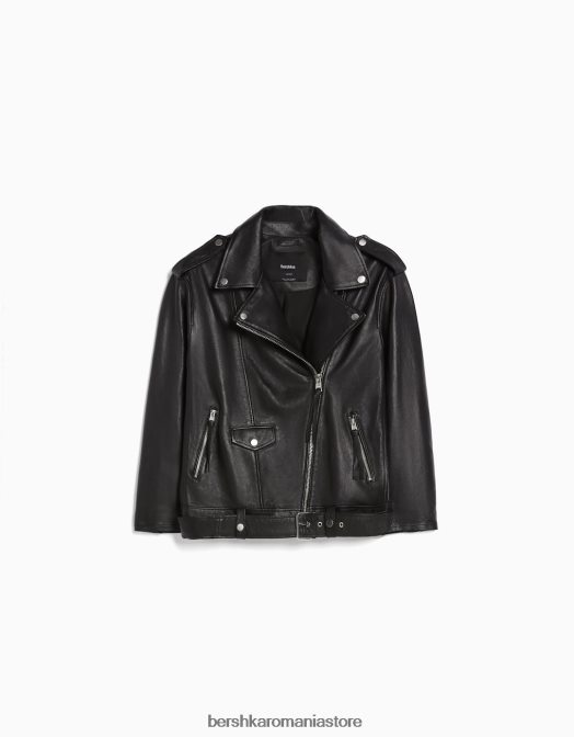 Bershka femei geacă lungă de motociclist din piele cu finisaj învechit gri Z86D1137 îmbrăcăminte