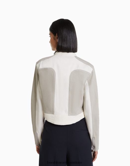 Bershka femei geacă motociclist din denim contrast gri Z86D1117 îmbrăcăminte