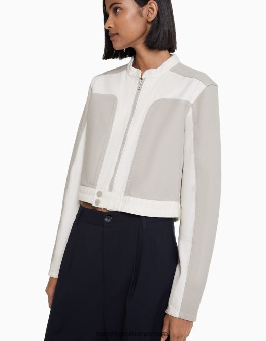 Bershka femei geacă motociclist din denim contrast gri Z86D1117 îmbrăcăminte