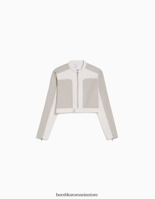 Bershka femei geacă motociclist din denim contrast gri Z86D1117 îmbrăcăminte