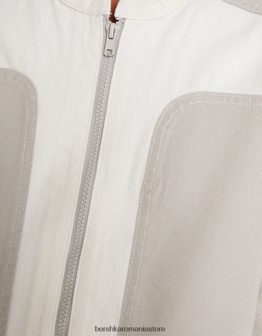 Bershka femei geacă motociclist din denim contrast gri Z86D1117 îmbrăcăminte