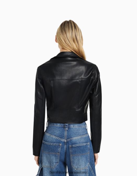 Bershka femei geacă motociclist din imitație de piele cu curea negru Z86D1095 îmbrăcăminte