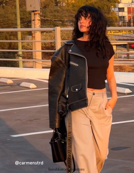 Bershka femei geacă motociclist din imitație de piele cu curea negru Z86D1131 îmbrăcăminte