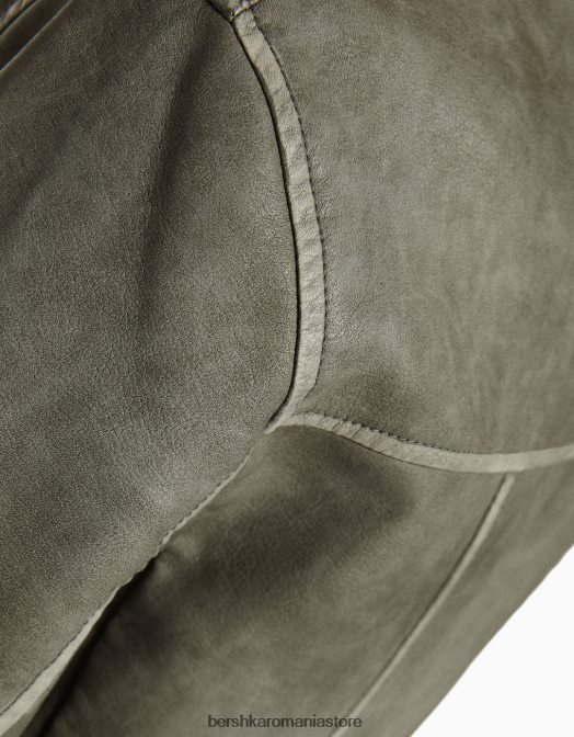 Bershka femei geacă motociclist din imitație de piele decolorată cu centură gri inchis Z86D1096 îmbrăcăminte