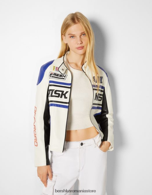 Bershka femei geaca de curse din imitatie de piele albastru Z86D1113 îmbrăcăminte