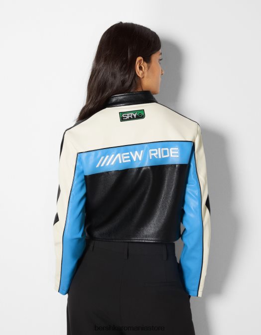 Bershka femei geaca de curse din imitatie de piele exclusiv Z86D1099 îmbrăcăminte