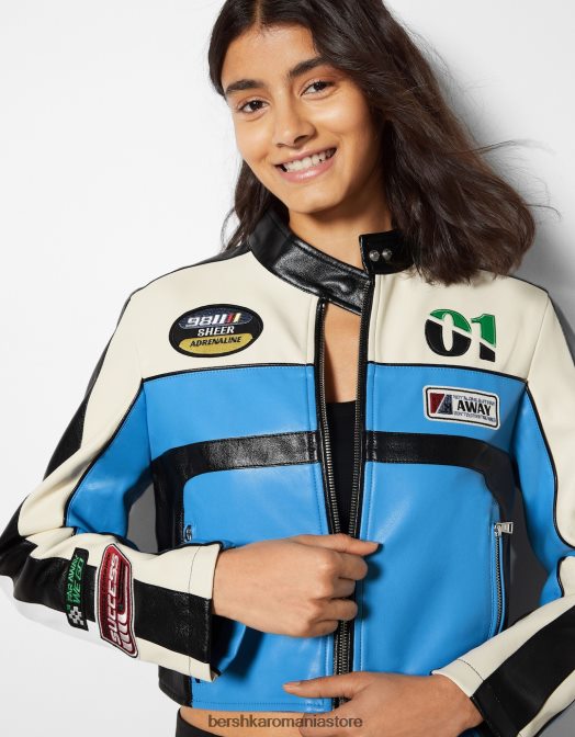 Bershka femei geaca de curse din imitatie de piele exclusiv Z86D1099 îmbrăcăminte