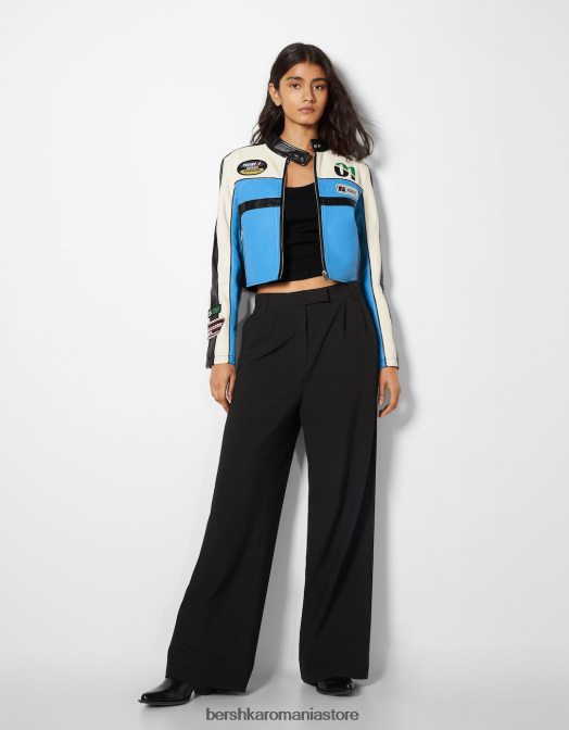 Bershka femei geaca de curse din imitatie de piele exclusiv Z86D1099 îmbrăcăminte