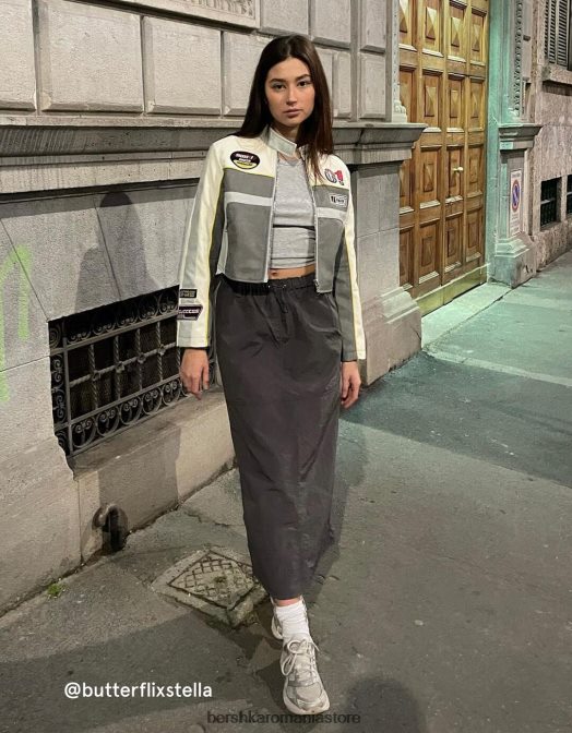 Bershka femei geaca de curse din imitatie de piele gri Z86D1100 îmbrăcăminte