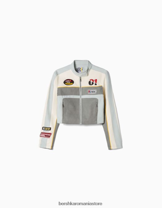 Bershka femei geaca de curse din imitatie de piele gri Z86D1100 îmbrăcăminte