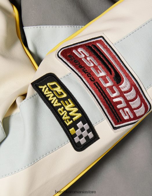 Bershka femei geaca de curse din imitatie de piele gri Z86D1100 îmbrăcăminte